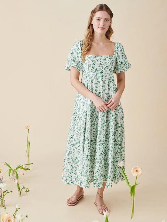 Hill House Home X La Coqueta Dresses & Skirts - HILL HOUSE HOME X LA COQUETA Women's Green Bird Floral Matilda Dress Size S